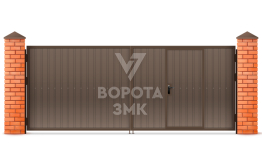 Распашные металлические ворота с калиткой из профнастила 1750×1750 ЗМК-5193